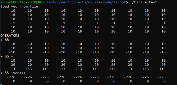 LinOpt Vector Test Output