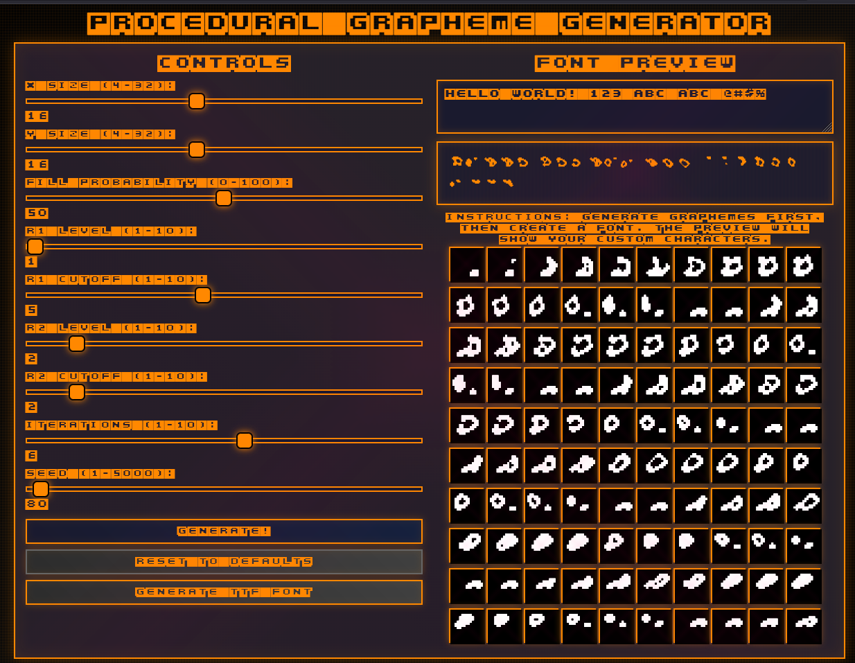 Procedural Grapheme Generator Interface
